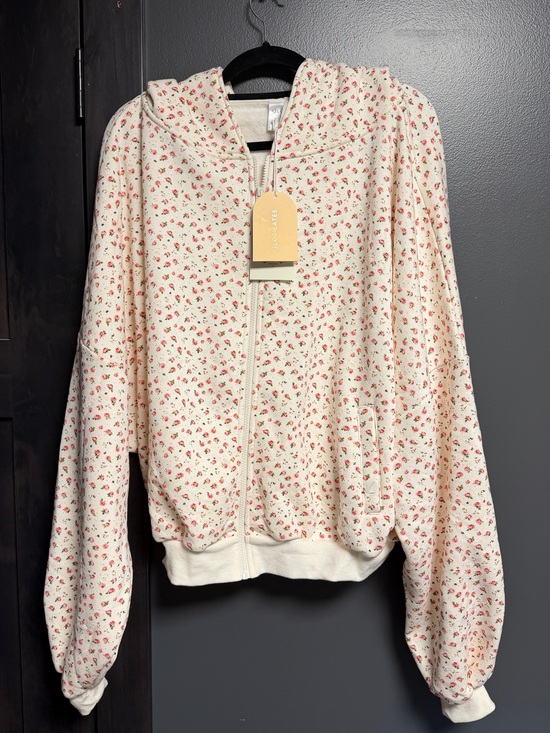 Blogilates Tops - Blogilates Cream Pink Floral Zip Up Hoodie Jacket 1XL NWT